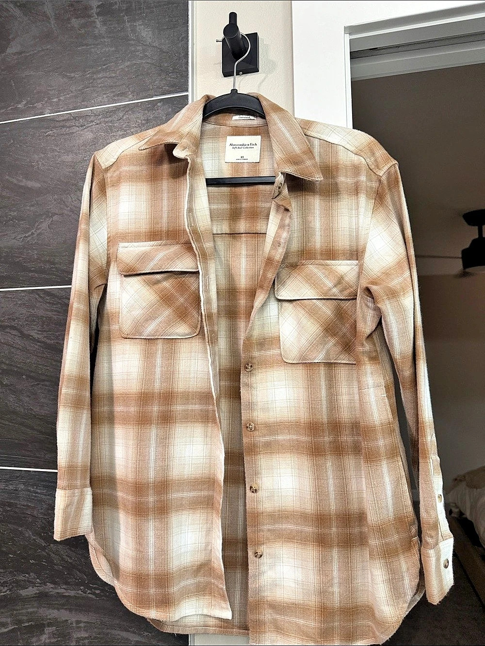 Abercrombie Plaid Utility Jacket in Brown & Cream